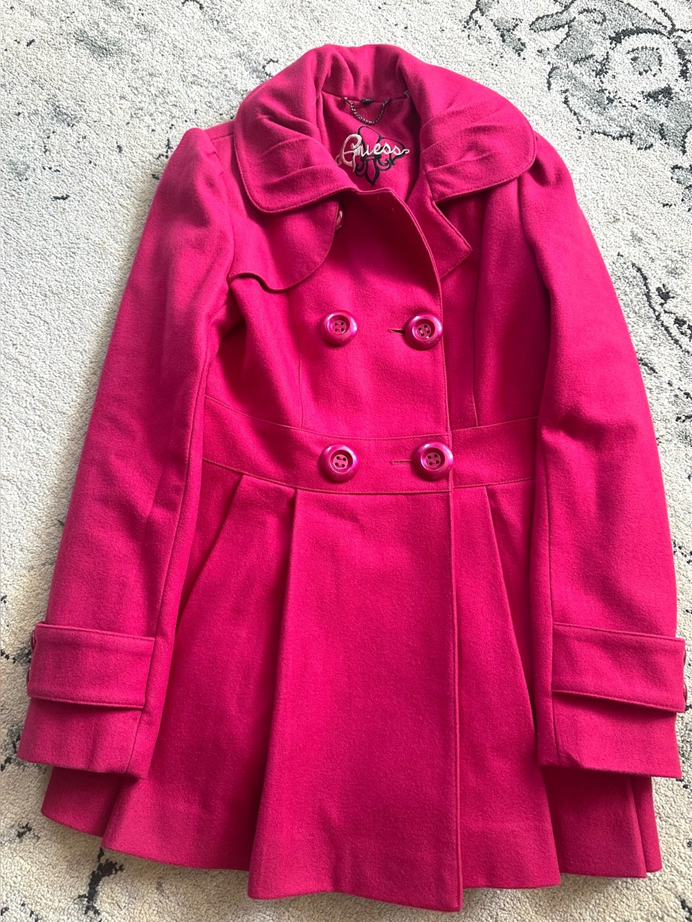 Guess Women’s Hot Pink Double-Breasted Peacoat, Size Small